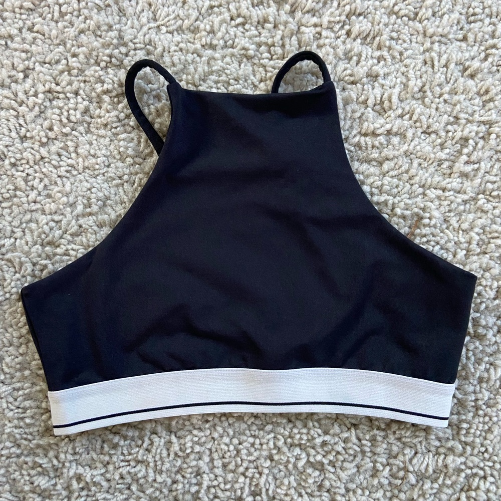 Olympia activewear black bra top workout wear. Large, black with white band.